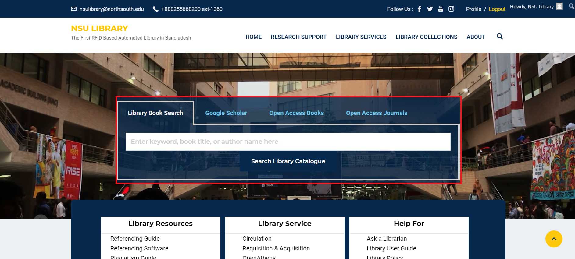 NSU Library hompage search