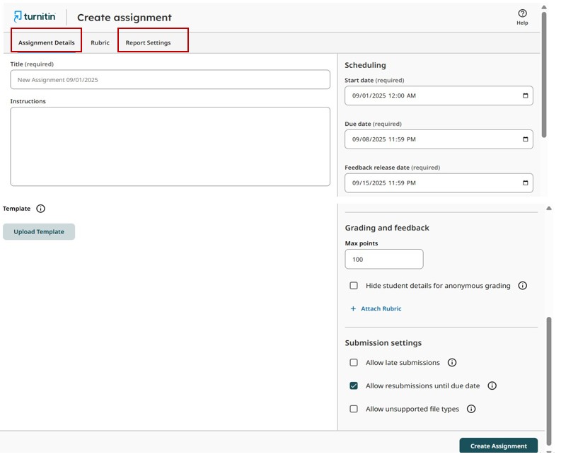 Turnitin - Assignment Settings 1