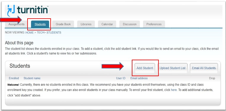 Turnitin - Add Student